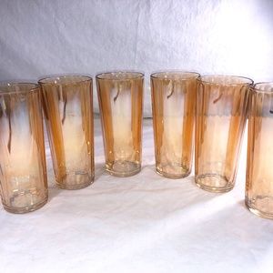 Vintage Lusterware Carnival Glass Peach Iridescent 6.25” Tumblers Set of 6